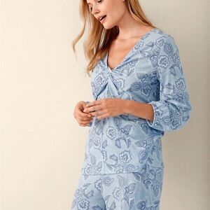 Garnet Hill Light Blue Floral Pajama Set